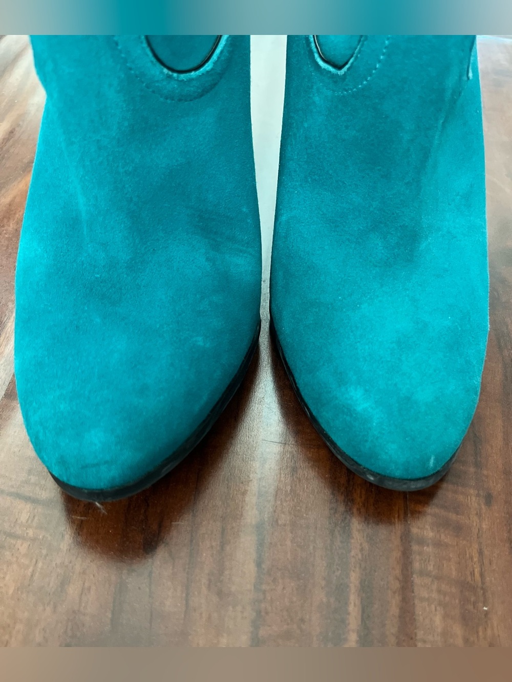 Turquoise Faux Suede Women’s Ankle Boots - Stylish Western-Inspired Heel - Picture 4 of 11
